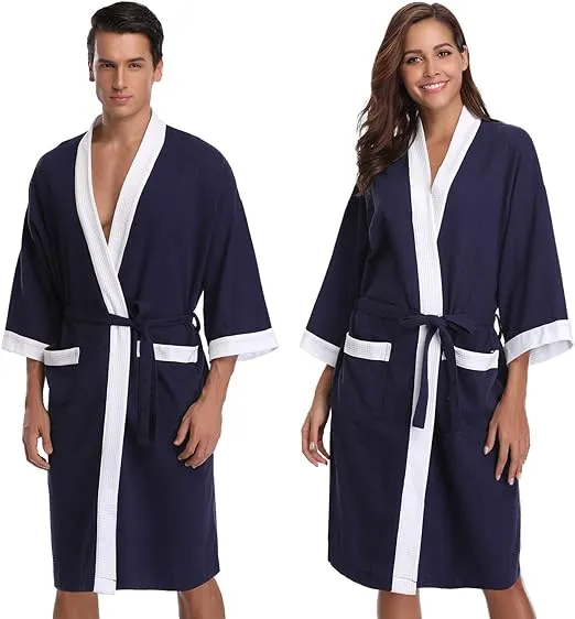 Vlazom Waffle Dressing Waffle Weave Robe | Unisex Kimono Robe | Cotton Lightweight Bathrobe for All Seasons | Cotton Robe | Spa Robe | Loungewear | Bathrobe | Cozy Robe | Gift Robe
