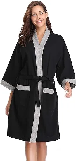Vlazom Waffle Dressing Waffle Weave Robe | Unisex Kimono Robe | Cotton Lightweight Bathrobe for All Seasons | Cotton Robe | Spa Robe | Loungewear | Bathrobe | Cozy Robe | Gift Robe