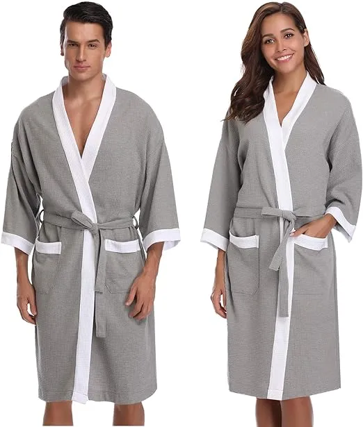 Vlazom Waffle Dressing Waffle Weave Robe | Unisex Kimono Robe | Cotton Lightweight Bathrobe for All Seasons | Cotton Robe | Spa Robe | Loungewear | Bathrobe | Cozy Robe | Gift Robe