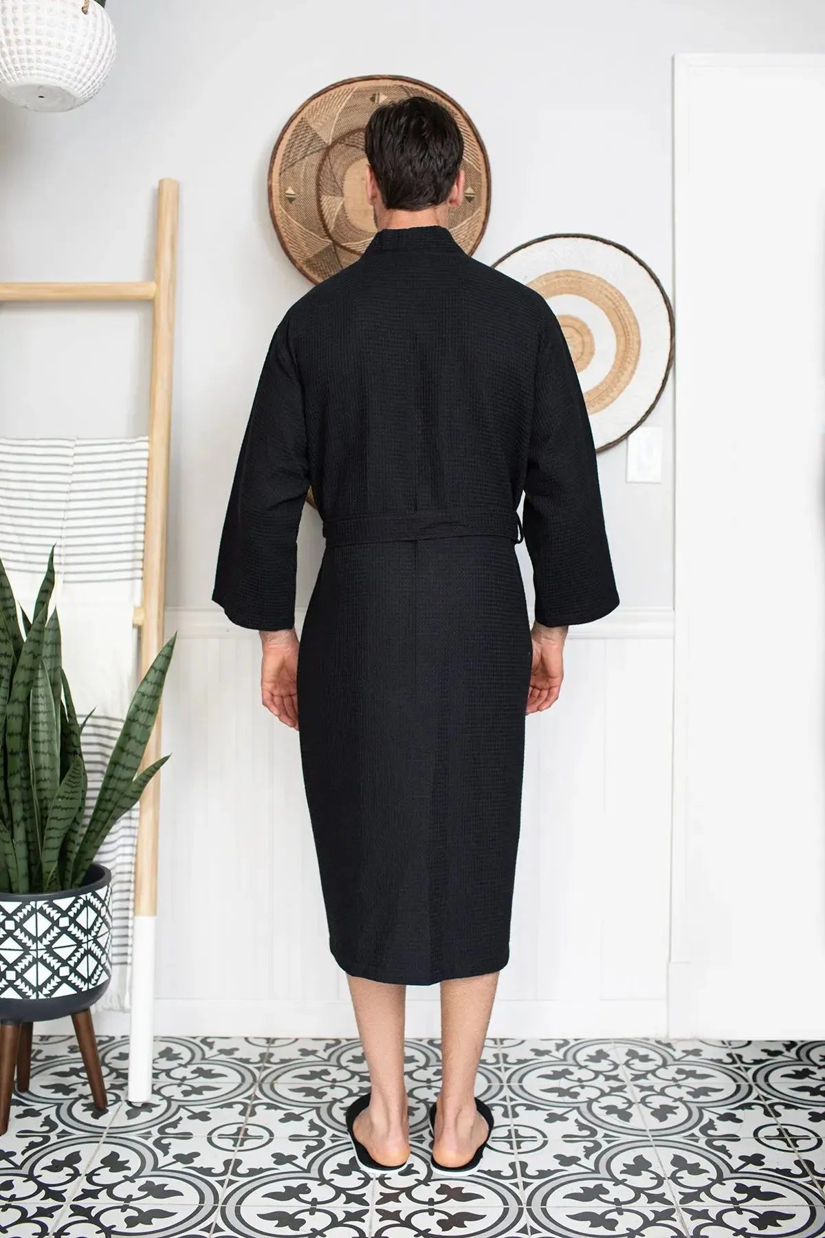 Waffle Kimono Spa Bathrobe for Men -  Absorbent, Lightweight