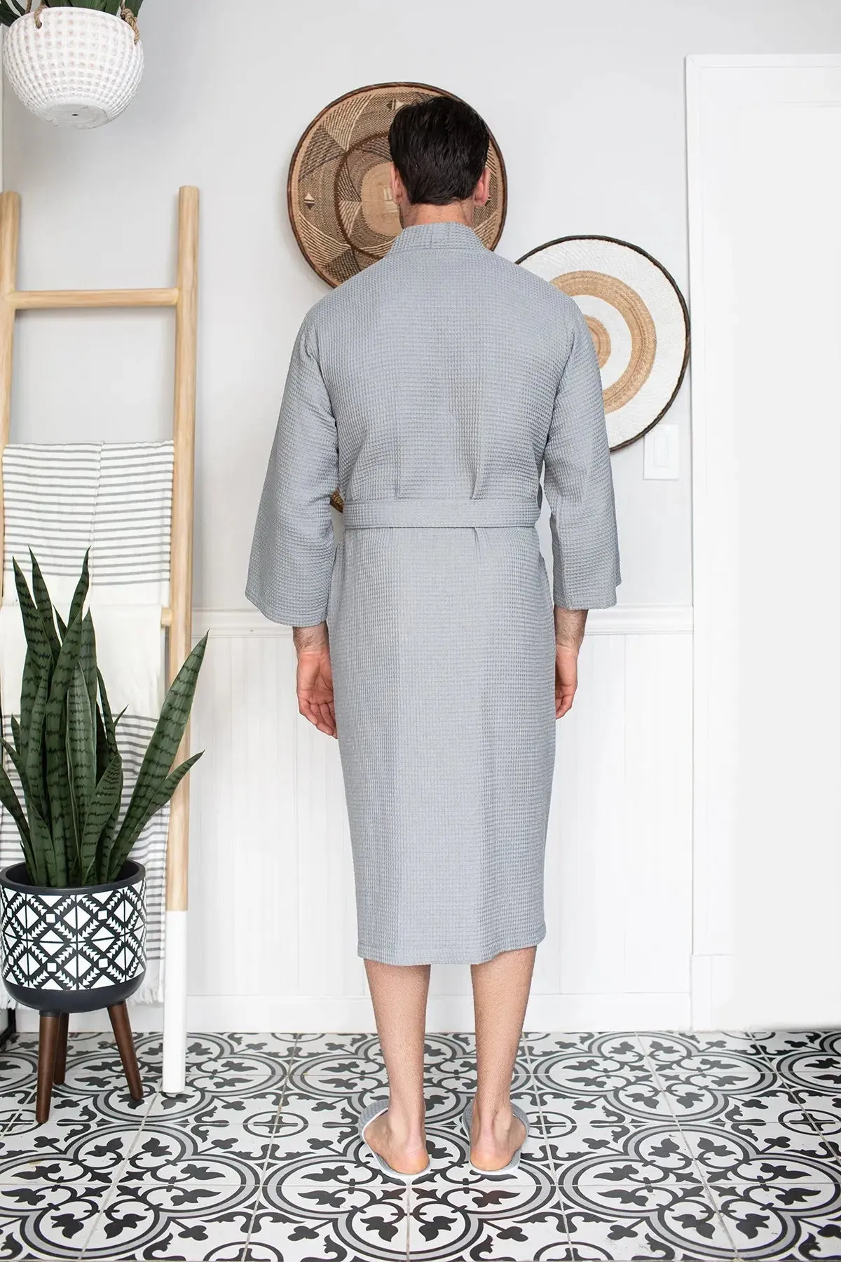 Waffle Kimono Spa Bathrobe for Men -  Absorbent, Lightweight