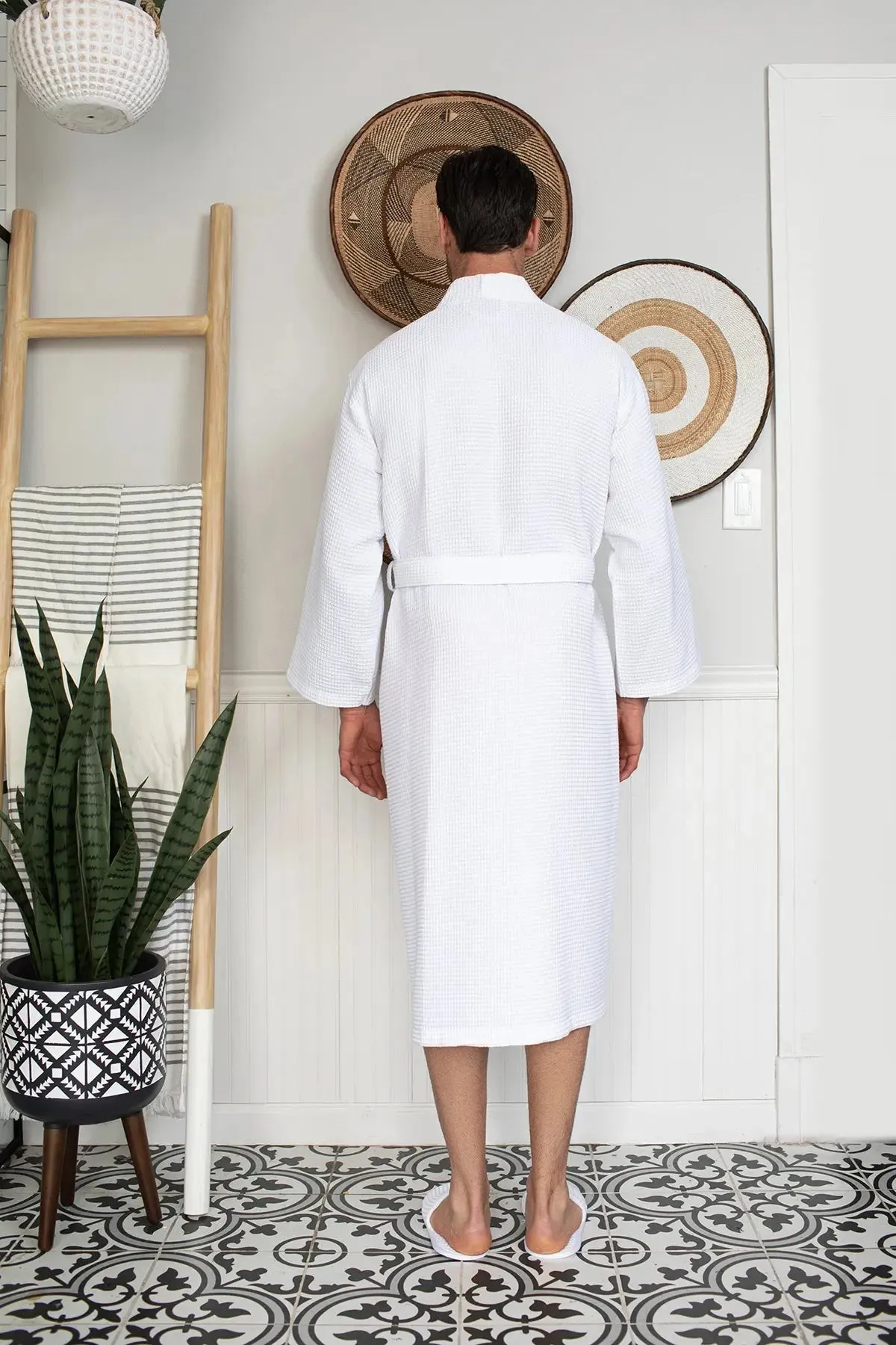 Waffle Kimono Spa Bathrobe for Men -  Absorbent, Lightweight