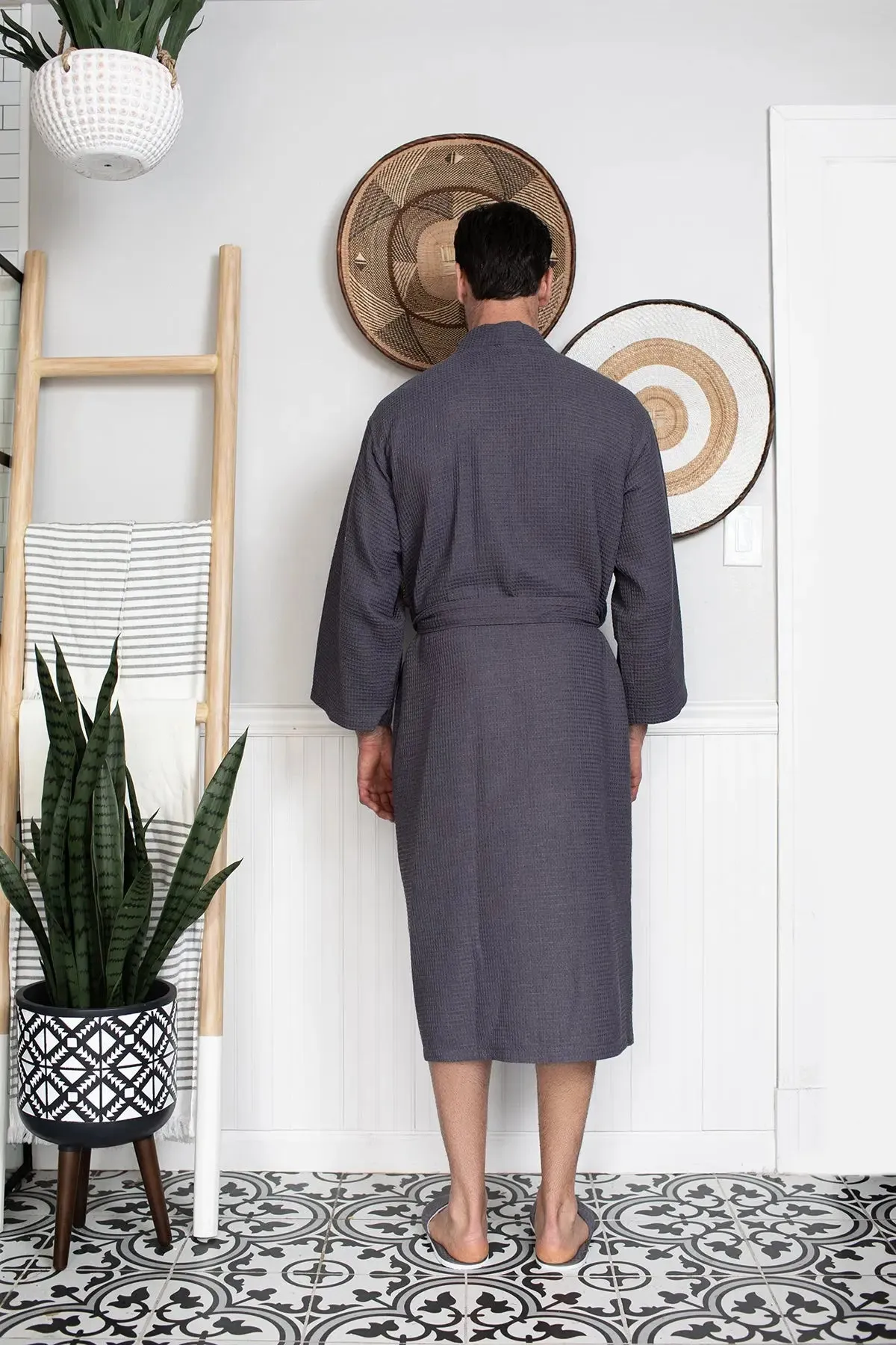 Waffle Kimono Spa Bathrobe for Men -  Absorbent, Lightweight