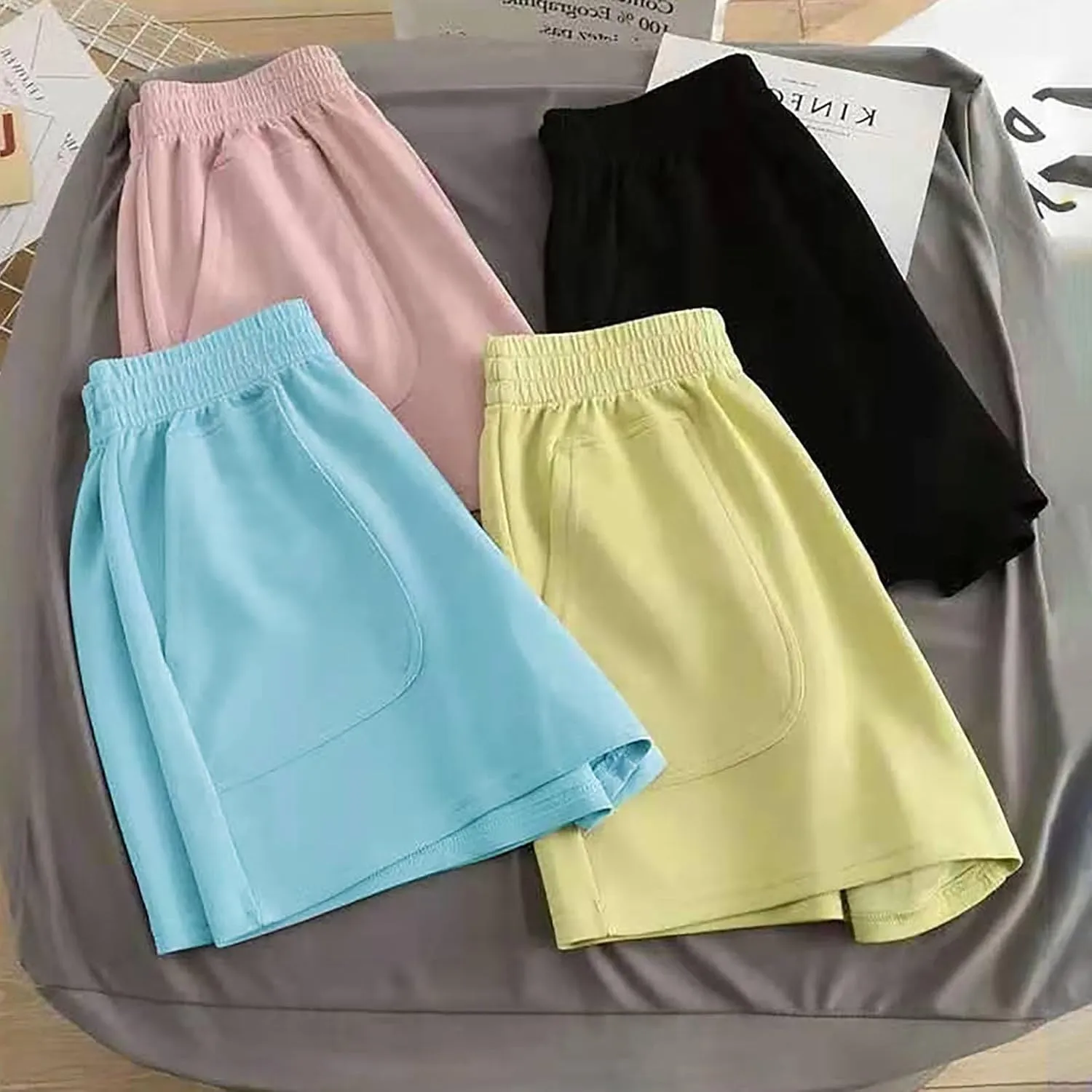 Womens Casual Shorts Bermuda Short for Women Elastic Waist Knee High Dressy Work Short Pants with Pockets