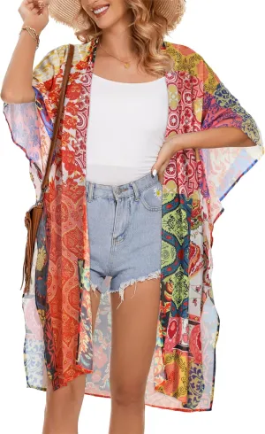 Women's Kimono Beach Cover up for Summer Bathing Suits Cardigans Casual Loose Swimwear