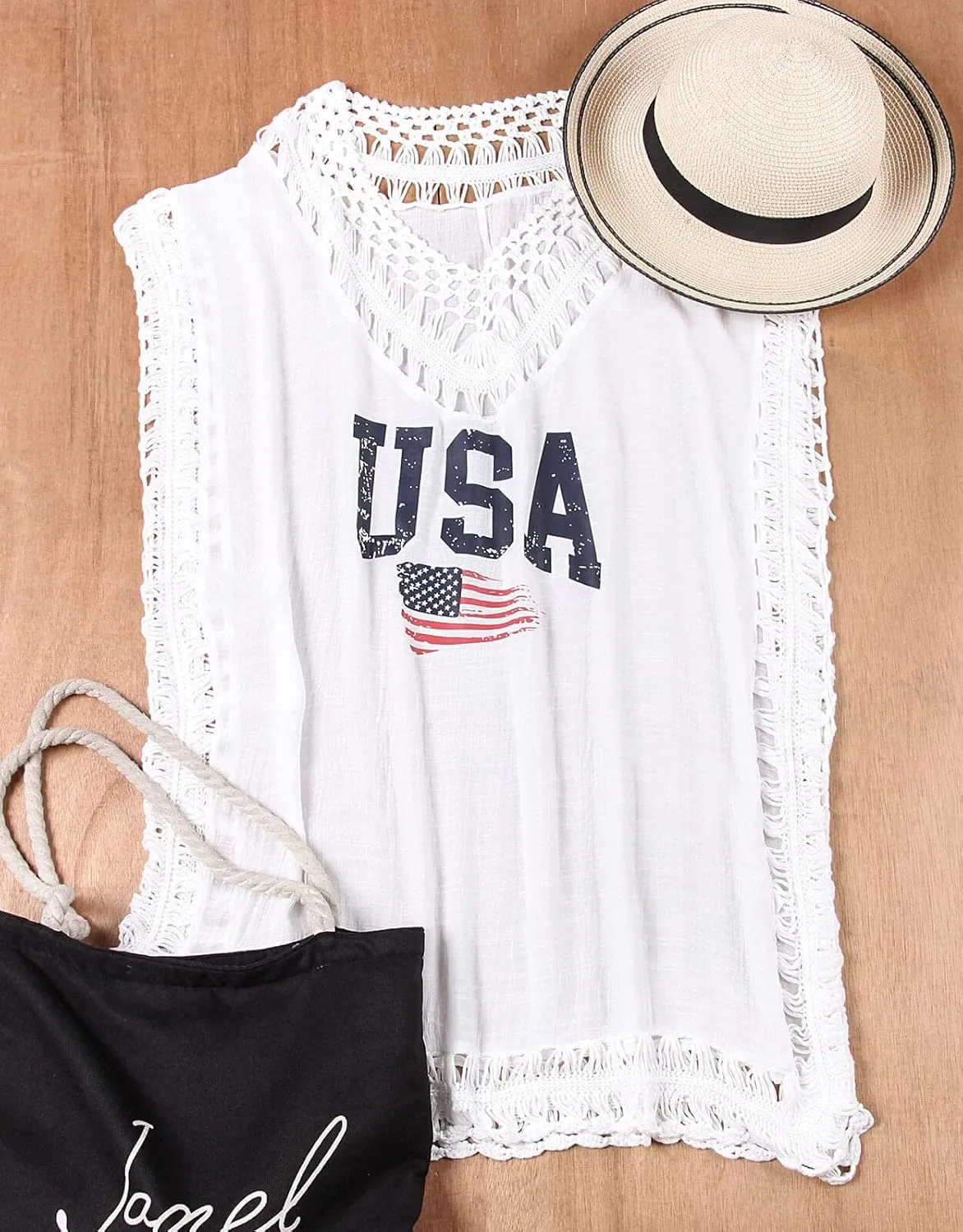 Women's Swimwear Cover ups Summer Short Sleeve Crochet Sexy Beach Dress