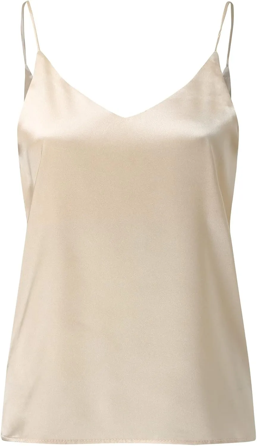 Womens Tank Tops Elegant Casual Silk Satin Camisole V Neck Sleeveless Spaghetti Strap Undershirt Butter Soft Cami