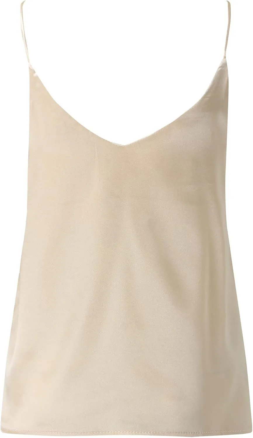 Womens Tank Tops Elegant Casual Silk Satin Camisole V Neck Sleeveless Spaghetti Strap Undershirt Butter Soft Cami